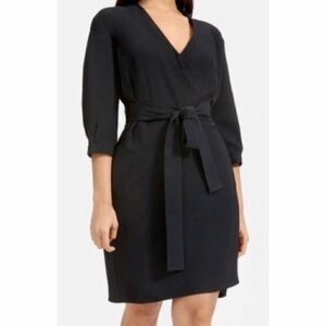 EVERLANE • Black The Japanese GoWeave Long-Sleeve Mini Wrap Dress, 6